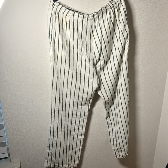 Chico’s‎ 100% Linen white stripe straight leg side elastic zip pants Sz 12 - Picture 5 of 9